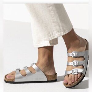 Birkenstock Florida Silver Birko-Flor Sandals Size 39 / 9